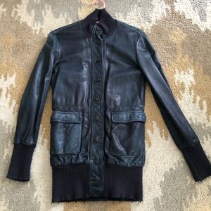 Giorgio Brato Designer Grunge Leather Jacket Navy Blue Italy Sz 42 (US Small)